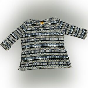 💥Women Ruby Rd Beaded Keyhole Neckline Top Shirt 3/4 Sleeve Stripe Pattern 1X